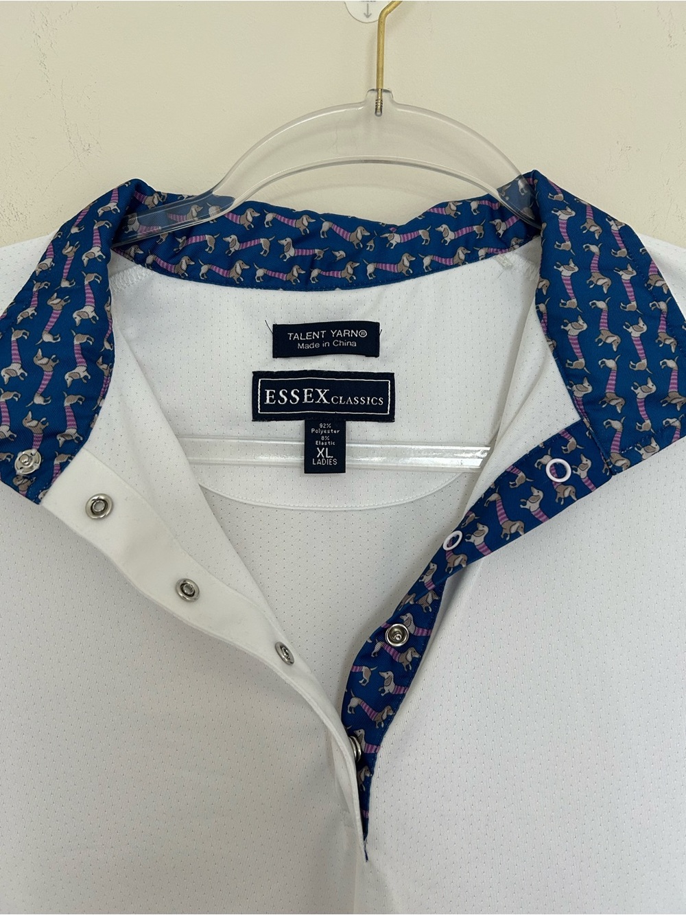 Essex Classics Equestrian Collared Shirt Top Size XL Dachshund Collar and Cuffs‎